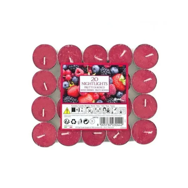 ALADINO NIGHTLIGHTS TEALIGHT CANDLE 7HRS PACK OF 20 - MIXED BERRIES