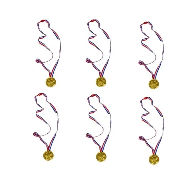 GOLD WINNERS MEDAL WITH NECKCORD 3.5CM X 70CM PK OF 6