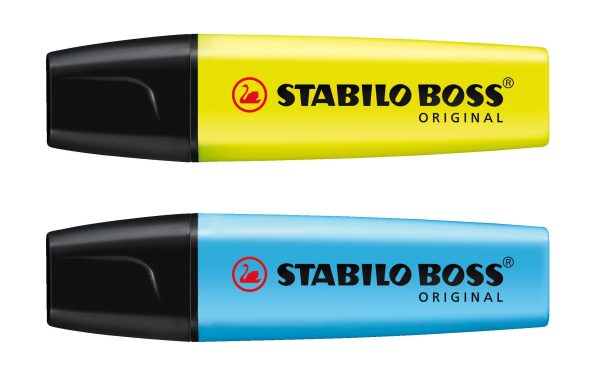 STABILO BOSS ORIGINAL HIGHLIGHTER YELLOW AND BLUE PACK OF 2