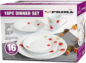 PRIMA 16 PIECES DINNER SET WITH RED & CREME DOT DESIGN