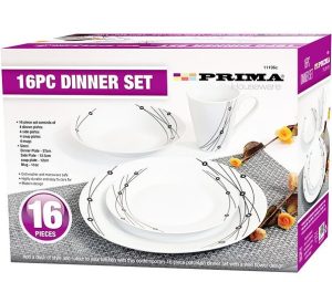 PRIMA 16 PIECES DINNER SET WITH BLACK FLORAL DESIGN