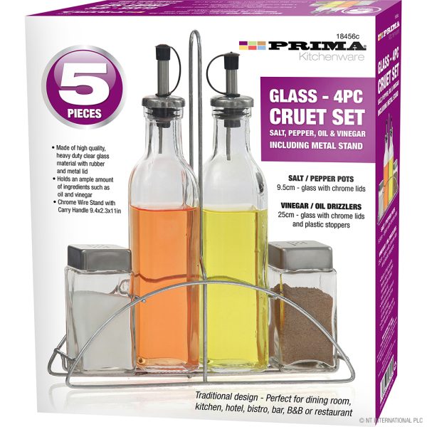 PRIMA 5PC GLASS CRUET SET