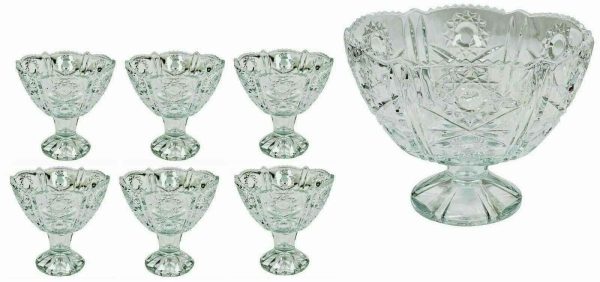 DELISOGA VINTAGE 7PCS LARGE FOOTED GLASS BOWL SET