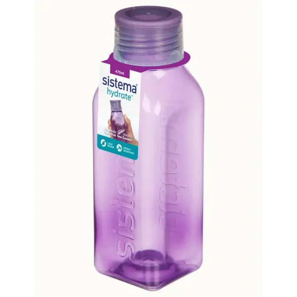 SISTEMA SQUARE ASSORTED COLOUR WATER BOTTLE 475ML