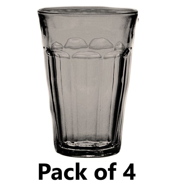 DURALEX PICARDIE HIGHBALL GREY GLASS TUMBLER 360ML PACK OF 4