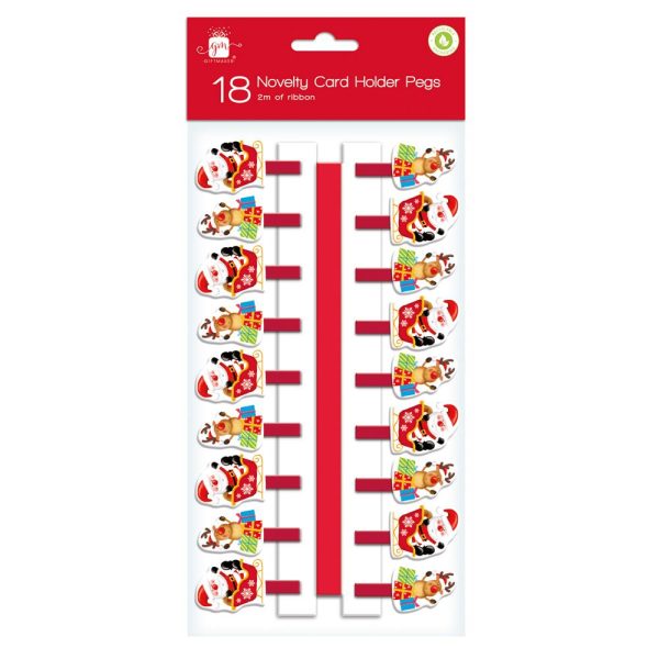 GIFTMAKER CHRISTMAS NOVELTY PEG CARD HOLDERS PACK OF 18