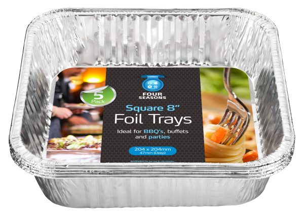 FOUR SEASONS SILVER SQUARE FOIL TRAYS 8 INCH PACK OF 5