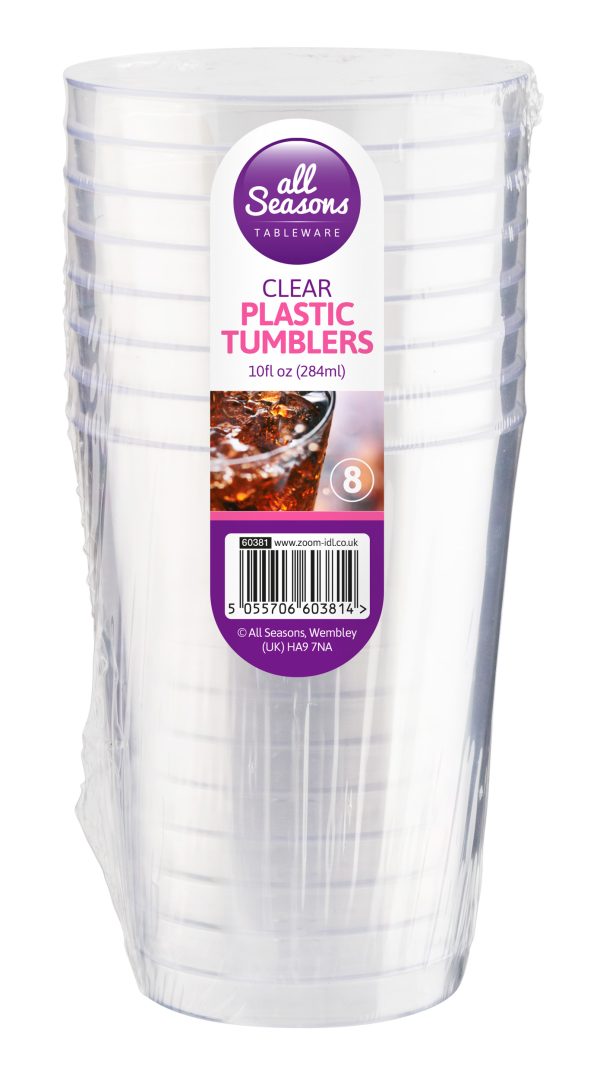 ALL SEASONS CLEAR PLASTIC TUMBLERS 284ML PACK OF 8