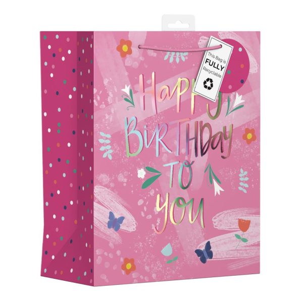 GIFTMAKER FEMALE BIRTHDAY TEXT LARGE GIFT BAGS APX 36 X 28 CM