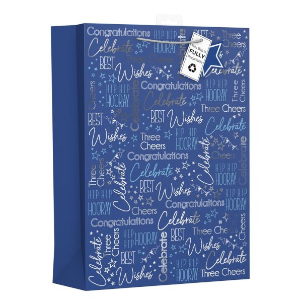 GIFTMAKER MALE BLUE TEXT GIFT BAG APX 48 X 33 CM