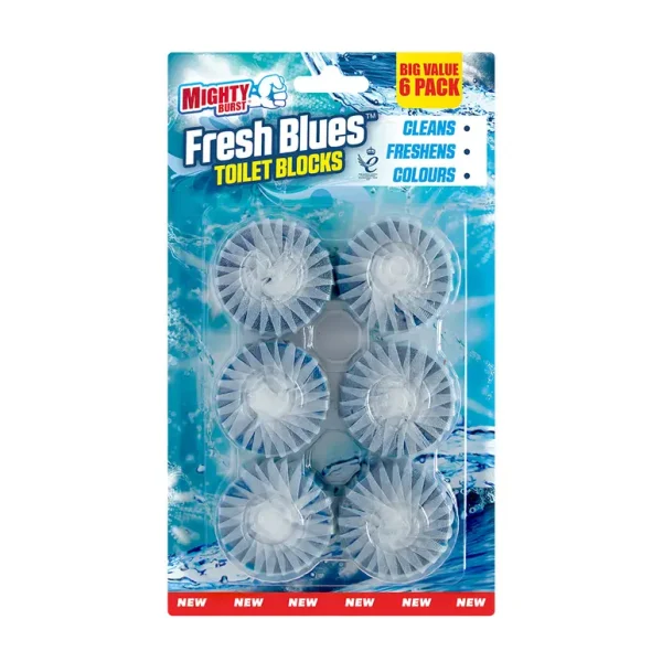 AIRPURE MIGHTY BURST FRESH BLUES TOILET BLOCKS PACK OF 6