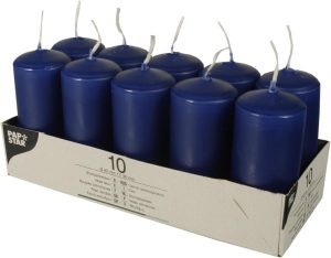 PACK OF 10 DARK BLUE PILLAR CANDLES 40 X 90 MM