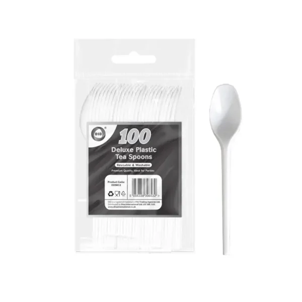 DELUXE HEAVY DUTY REUSABLE PLASTIC TEA SPOONS PACK OF 100