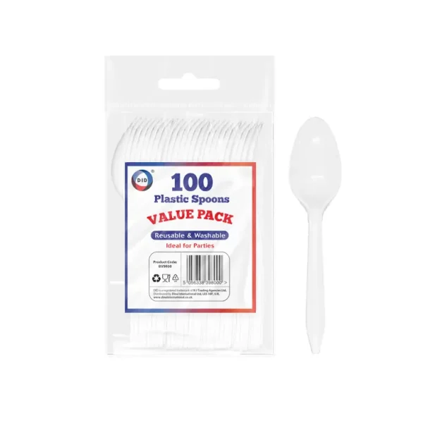 DELUXE REUSABLE PLASTIC SPOONS PACK OF 100