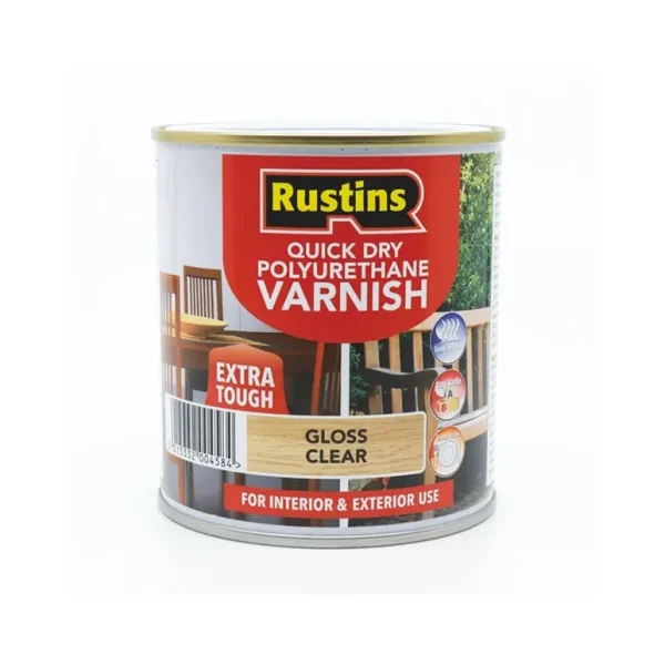 RUSTINS QUICK DRY POLYURETHANE VARNISH GLOSS CLEAR 250ML