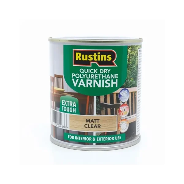 RUSTINS QUICK DRY POLYURETHANE VARNISH MATT CLEAR 250ML