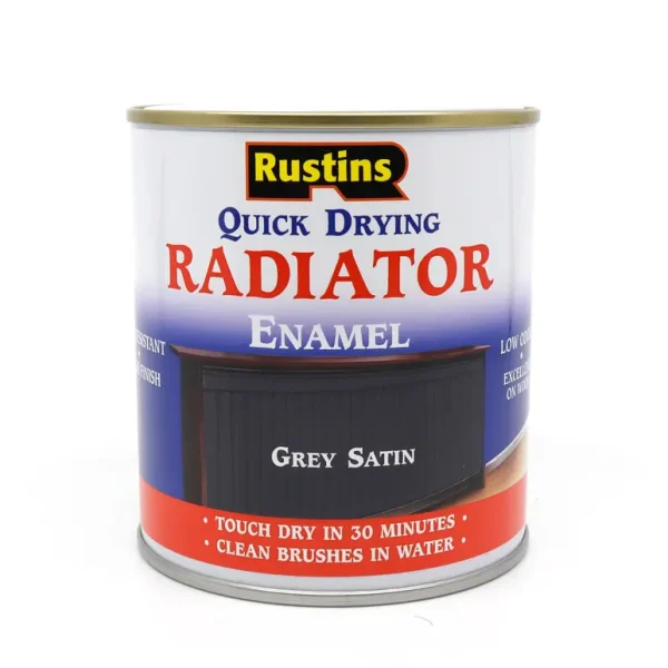 RUSTINS QUICK DRY RADIATOR PAINT SATIN GREY 500ML