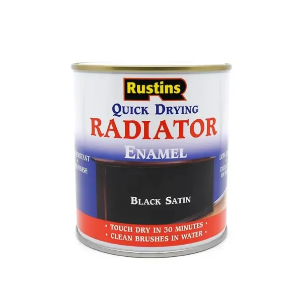 RUSTINS QUICK DRY RADIATOR PAINT SATIN BLACK 250ML