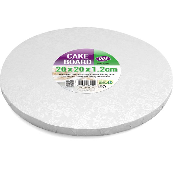 PPS 8 INCH ROUND SILVER CAKE BOARD PACK OF 5 20X20X1.2CM