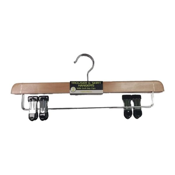 ORWELL WOODEN TROUSER AND SKIRT HANGER WITH SOFT GRIP CLIPS PACK OF 2