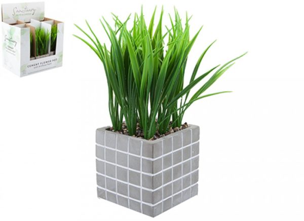 ASSORTED ARTIFICIAL GRASS WITH SQUARE CEMENT POT