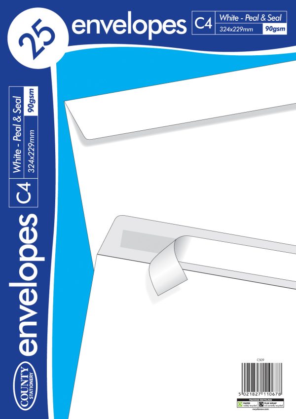 COUNTY C4 WHITE PEEL AND SEAL ENVELOPES PACK OF 25