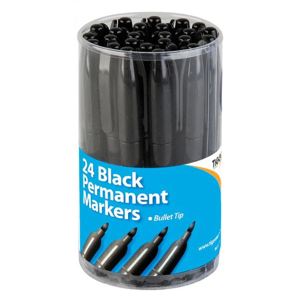 TIGER 2MM BULLET TIP BLACK PERMANENT MARKERS 24/PK