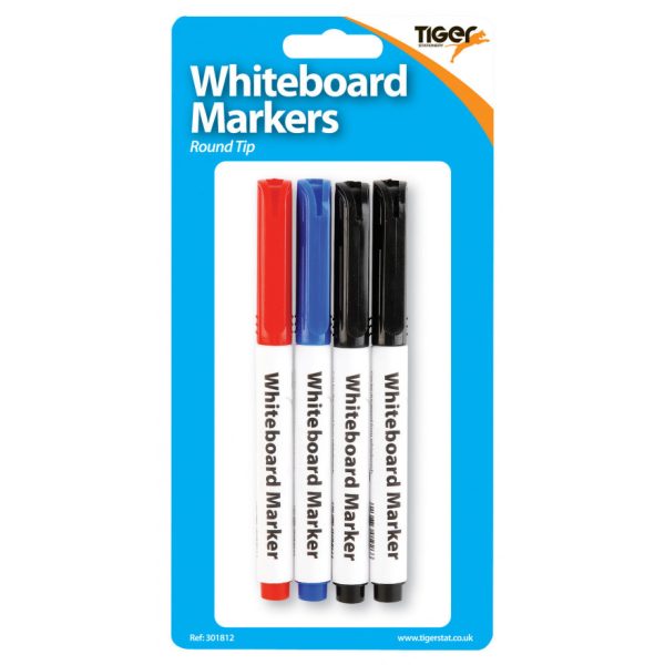 TIGER SLIM WHITEBOARD MARKERS BLISTER PACK OF 4