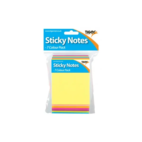 TIGER NEON COLOUR STICKY NOTES PAD PACK OF 7