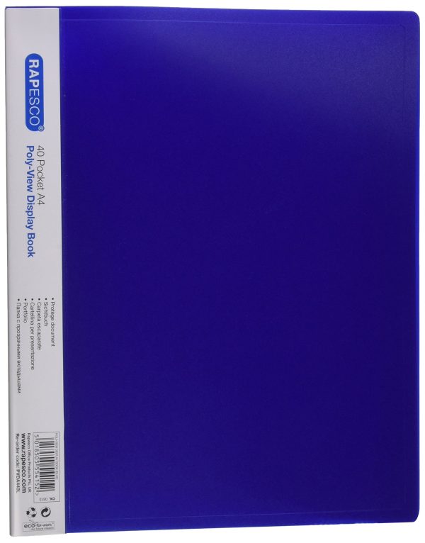 RAPESCO A4 SOFT COVER POLY-VIEW DISPLAY BOOK WITH 40 POCKETS - BLUE