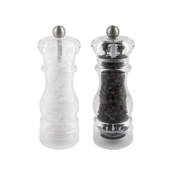 G-MILL CLEAR ACRYLLIC SALT & PEPPER MILL GRINDER SET 14CM