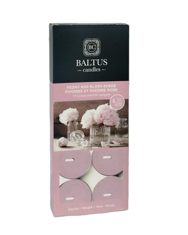 BALTUS PEONY & BLUSH SUEDE TEALIGHT CANDLES 4HRS PACK OF 10