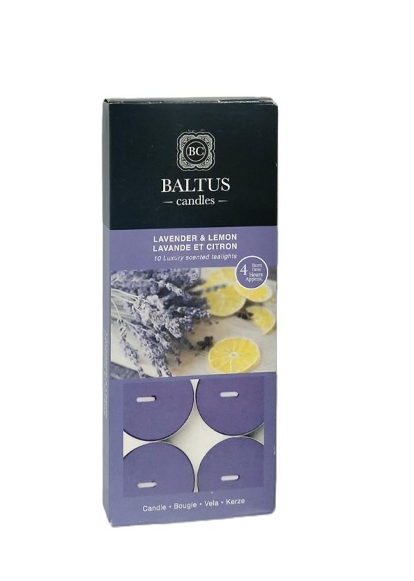 BALTUS LAVENDER & LEMON TEALIGHT CANDLES 4HRS PACK OF 10