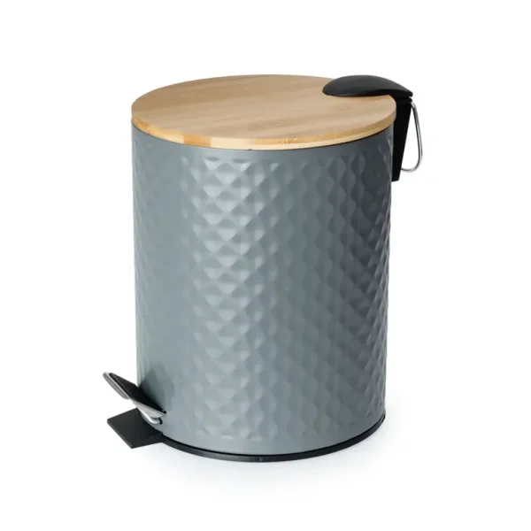 BLUE CANYON STAINLESS STEEL GREY PEDAL BIN WITH BAMBOO LID 5LTR