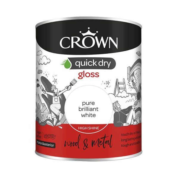 CROWN QUICK DRY GLOSS PURE BRILLIANT WHITE 750ML