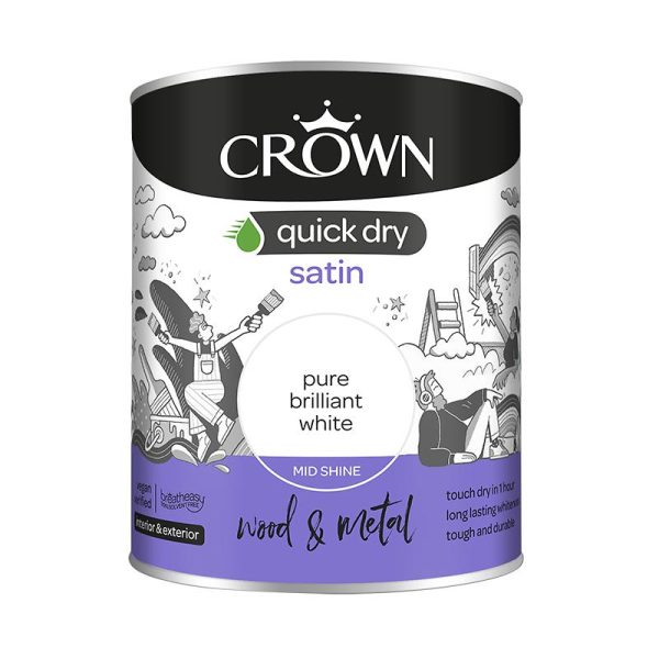 CROWN QUICK DRY STAIN PURE BRILLIANT WHITE 750ML