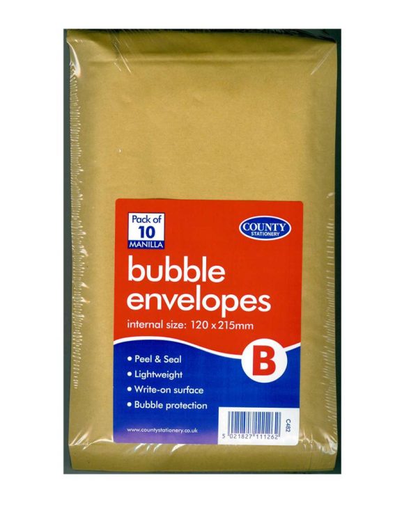 COUNTY GOLD BUBBLE ENVELOPES B 120MM X 215MM PACK OF 10