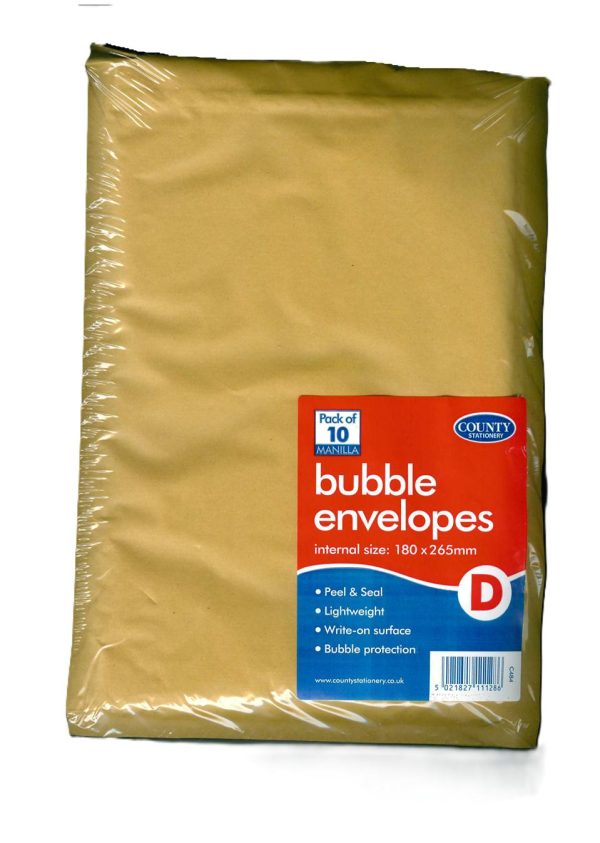 COUNTY GOLD BUBBLE ENVELOPES D 180MM X 265MM PACK OF 10