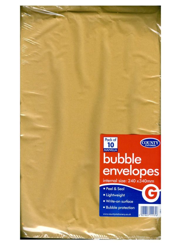 COUNTY GOLD BUBBLE ENVELOPES G 240MM X 340MM PACK OF 10