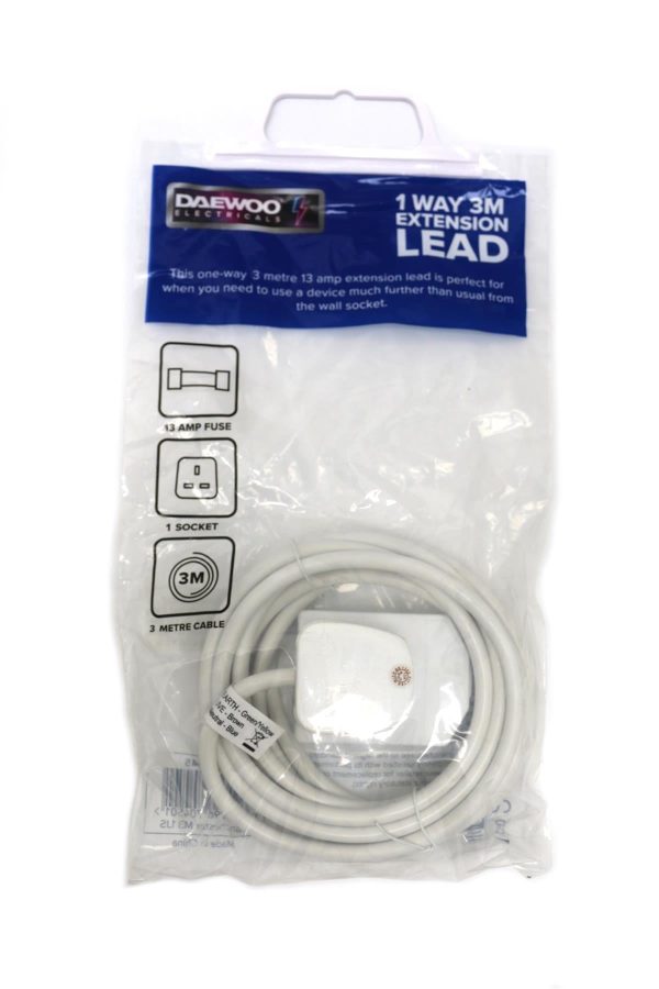 DAEWOO 1 GANG EXTENSION LEAD 13AMP 1.25MM