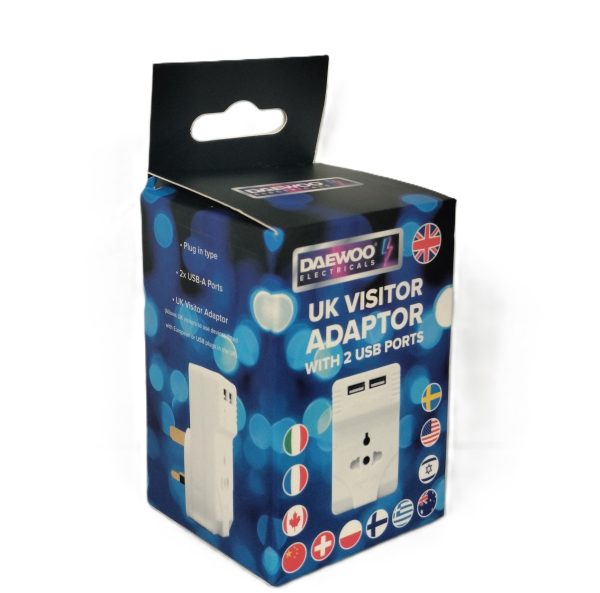 DAEWOO UK VISIOR ADAPTOR WITH 2 USB PORTS 2500W