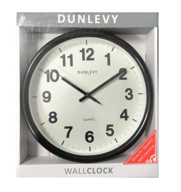 DUNLEVY PLASTIC ROUND WALL CLOCK 10" - BLACK