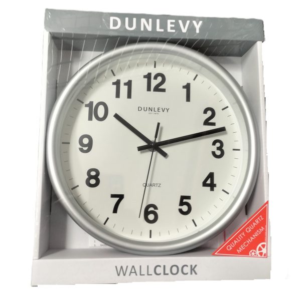 DUNLEVY PLASTIC ROUND WALL CLOCK 10" - SILVER