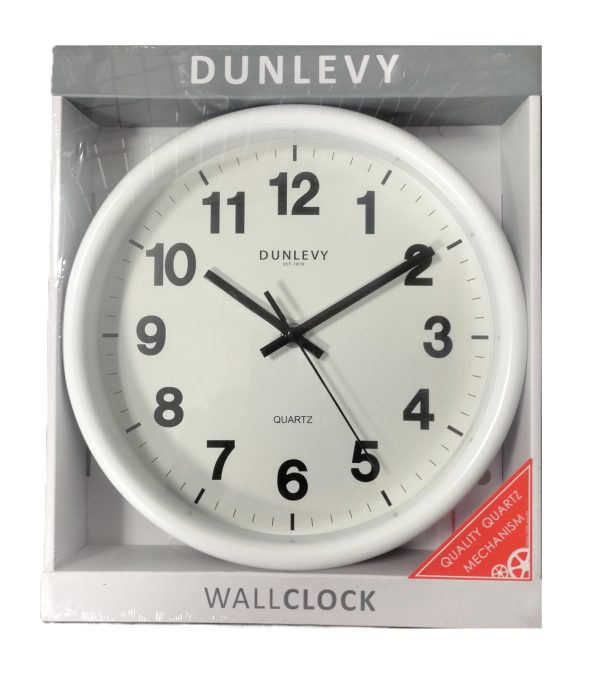 DUNLEVY PLASTIC ROUND WALL CLOCK 10" - WHITE