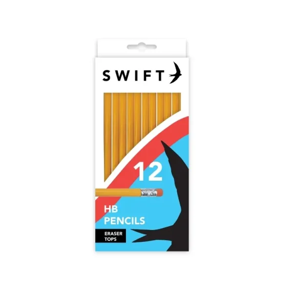 SWIFT HB PENCILS WITH ERASER TOP PACK OF 12