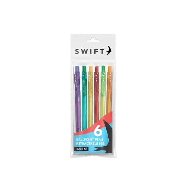 SWIFT MULTI COLOURED RETRACTABLE BALLPOINT PENS PACK OF 8