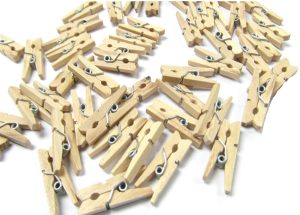 100 MINI NATURAL WOODEN PEGS CLOTH CRAFTS CARDS HANGING PHOTO CLIPS DECOR 25MM