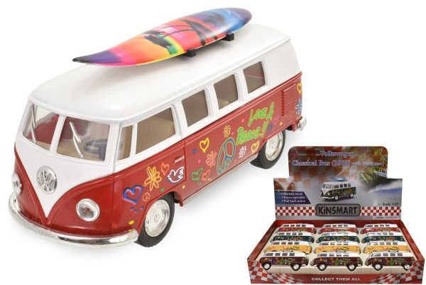 KINSMART 1962 DIE CAST 1:32 SC VW CLASSIC BUS WITH SURF BOARD