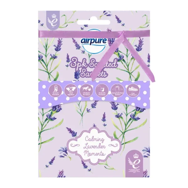 AIRPURE SCENTED SACHETS CALMING LAVENDER MOMENTS PACK OF 3