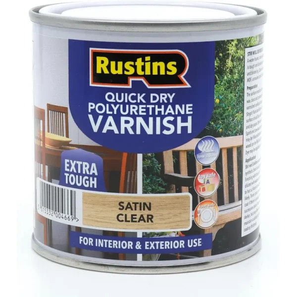 RUSTINS QUICK DRY POLYURETHANE VARNISH STAIN CLEAR 250ML